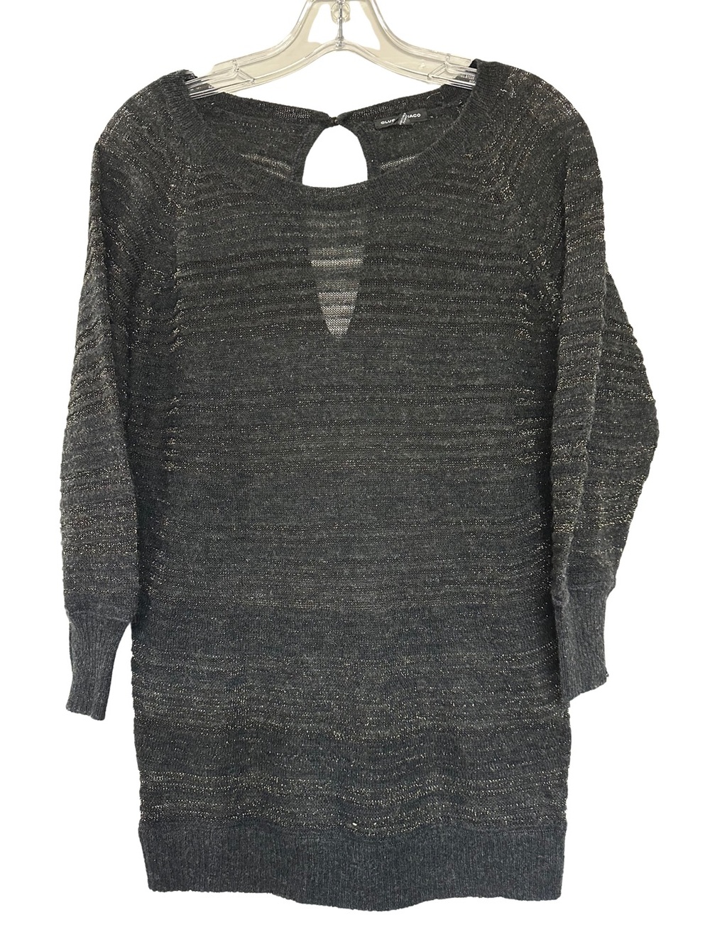 Club Monaco XS Metallic Lurex Sweater Keyhole Back Charcoal Shimmer Cozy